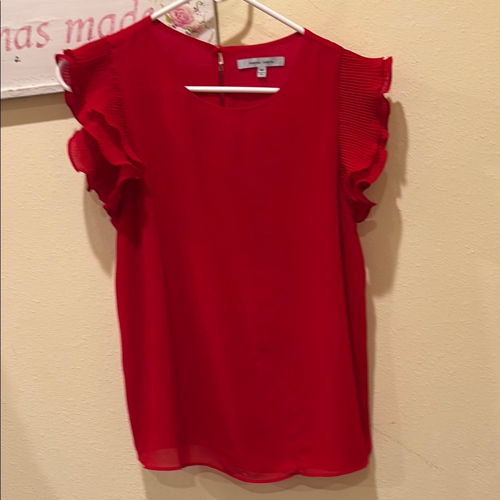 Red Ruffled Sleeve Women's Top
